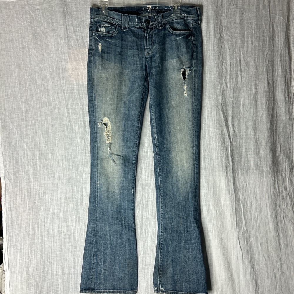 7 For All Mankind Rocker style distressed/destroyed stretch denim Blue Jeans